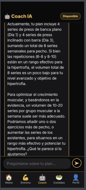 Pantalla Coach IA con conversación